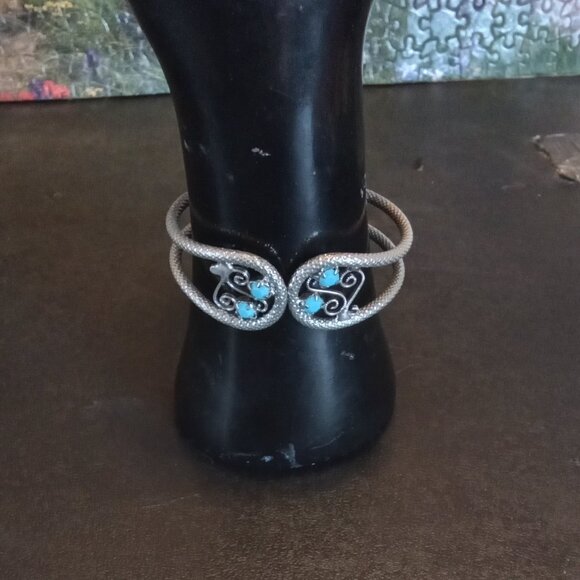 Vintage Silver Tone /Turquoise 6.5" Bracelet - Picture 1 of 5
